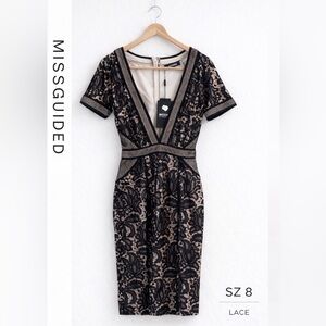 NWT Missguided Black and Nude  Lace Dress - Size 4 (US)